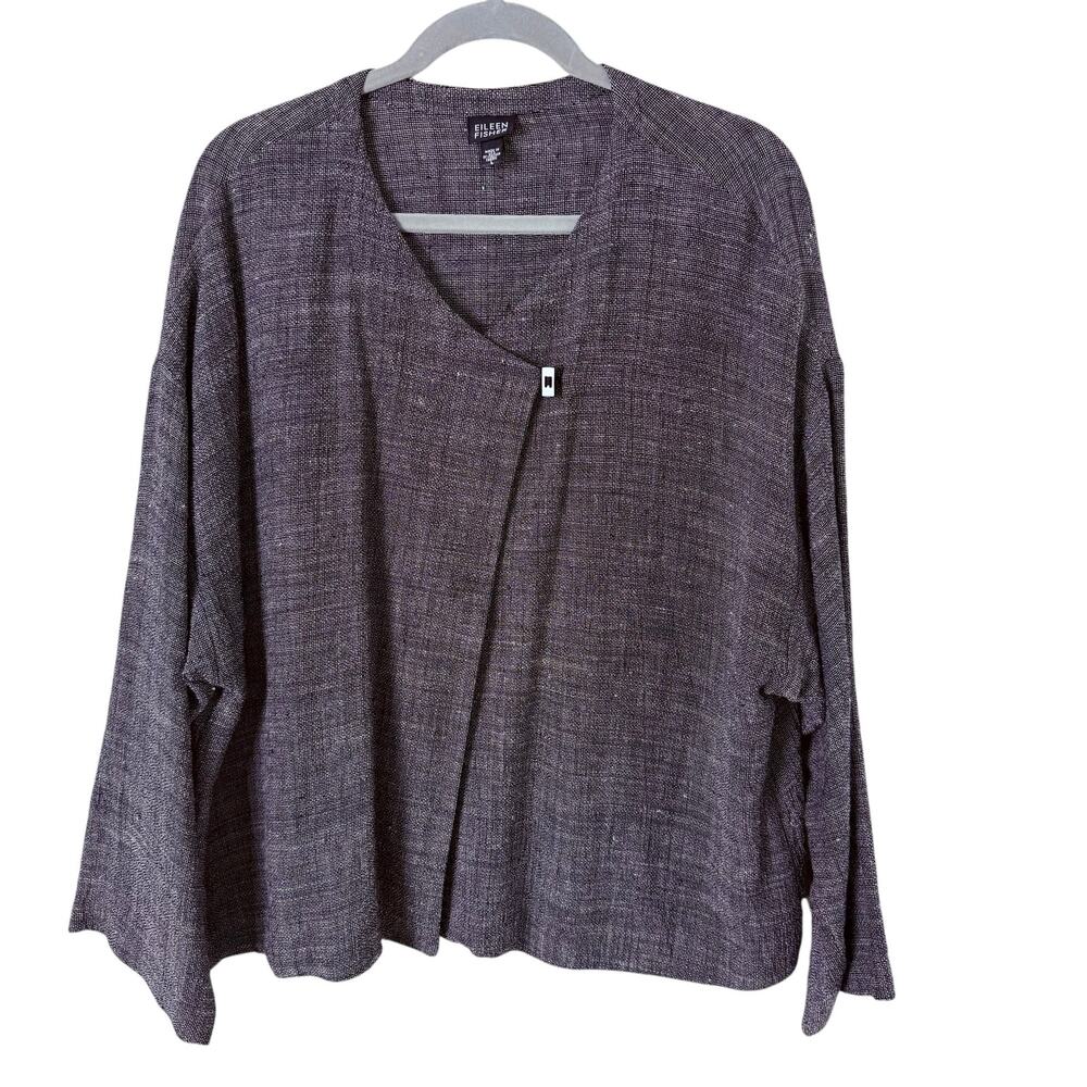 Eileen Fisher Textured Linen Blend‎ Oversized Jacket Lightweight One Button, L